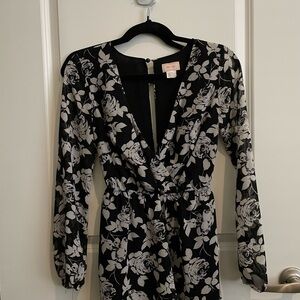 Floral Black and White Wrap Dress